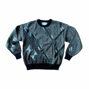 Vintage Expressions Geometric Black and Gray Crewneck Sweater - Size L